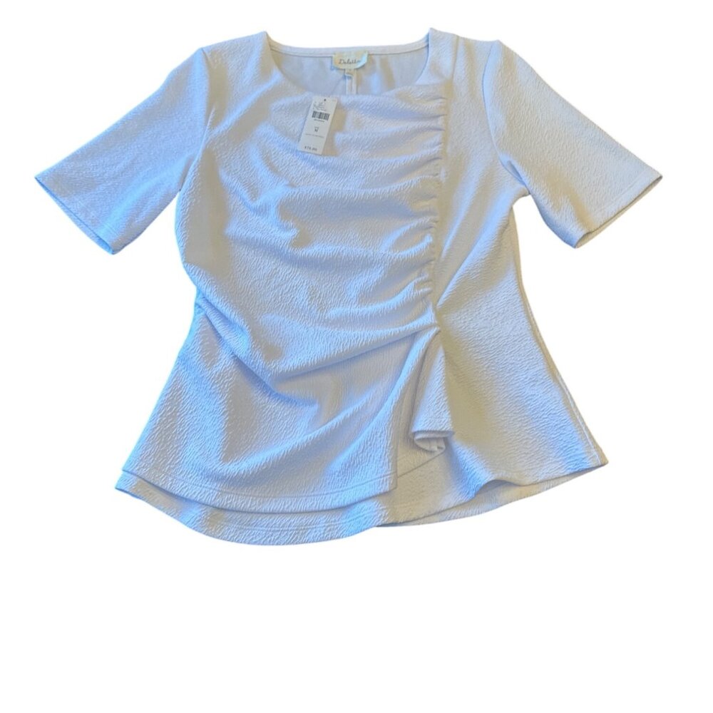 NWT Deletta White Ruched Textured Top M Anthropologie